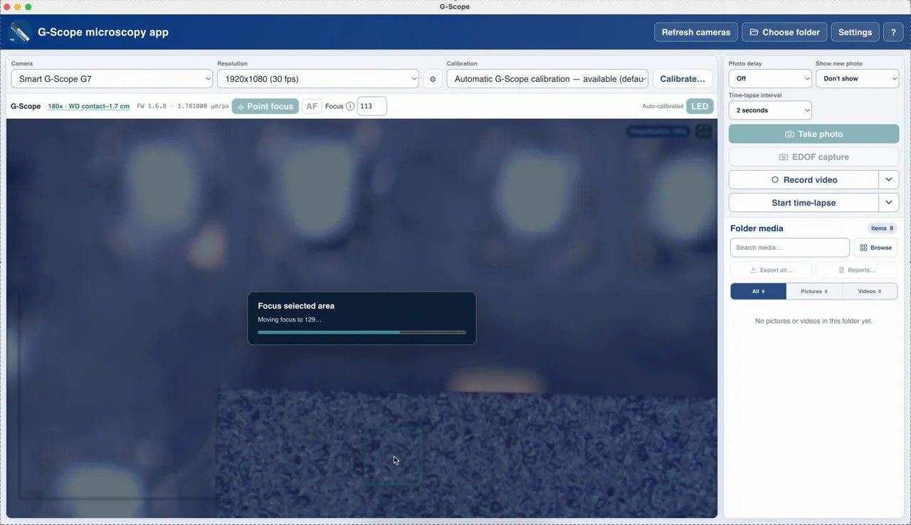 Click-to-focus demo: click an object and the Smart G-Scope focuses on it