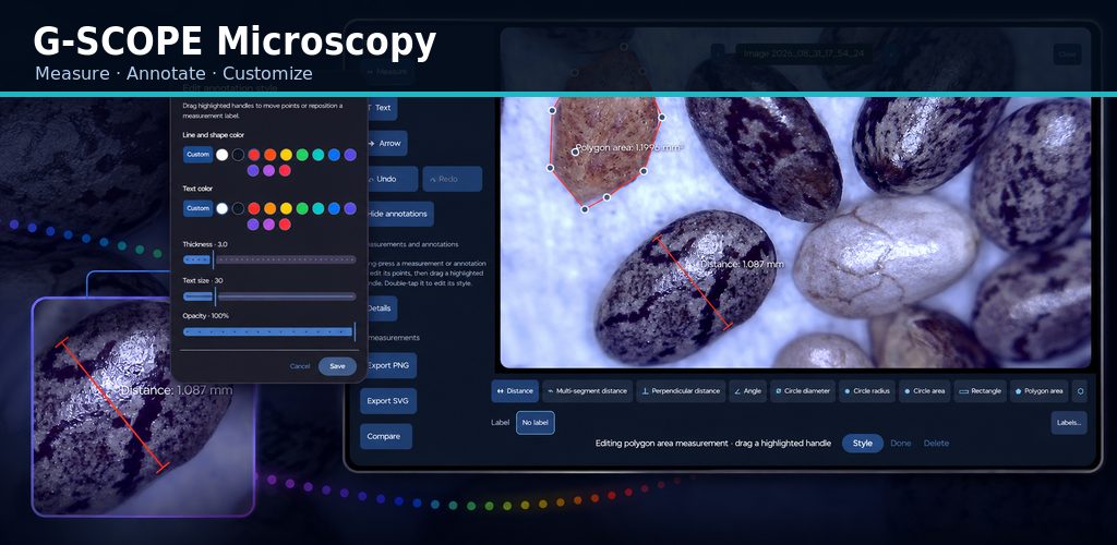 G-Scope Microscopy for Android: measurement and annotation tools on a tablet