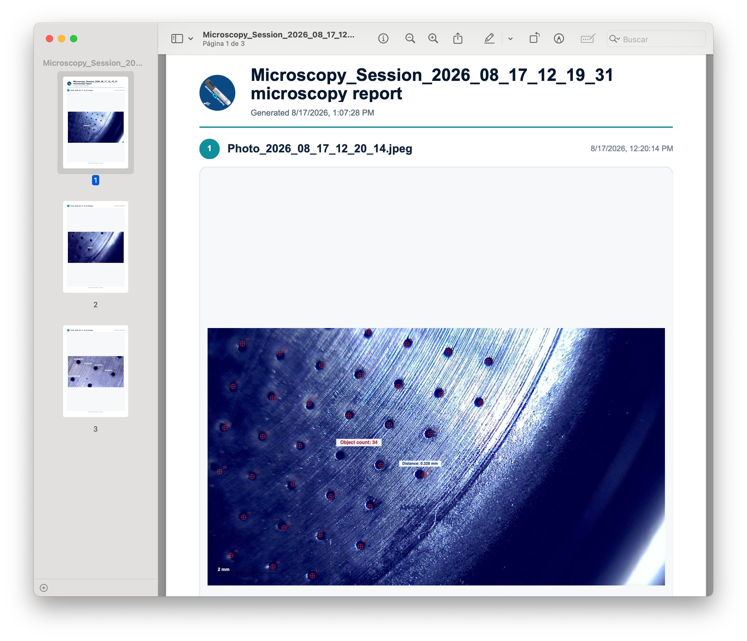 Multi-picture PDF report with title page and metadata