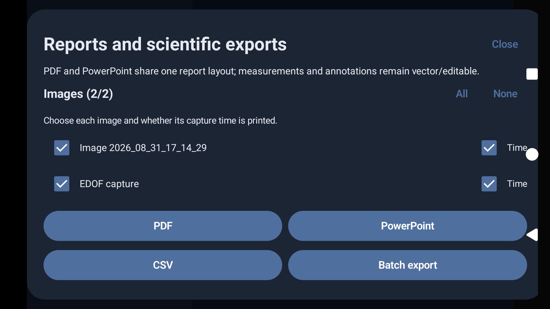 G-Scope Android: Reports and scientific exports on a phone