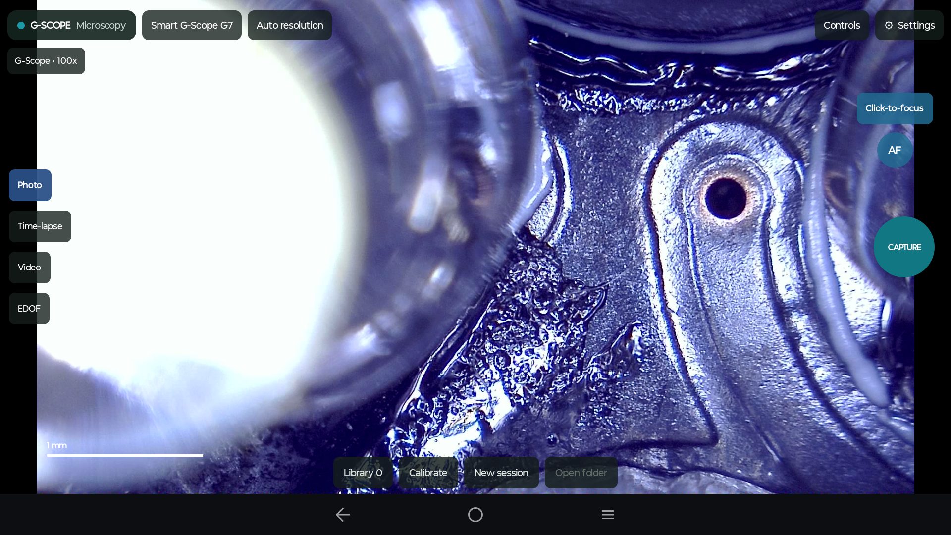 G-Scope on an Android tablet: Live view and capture on a tablet