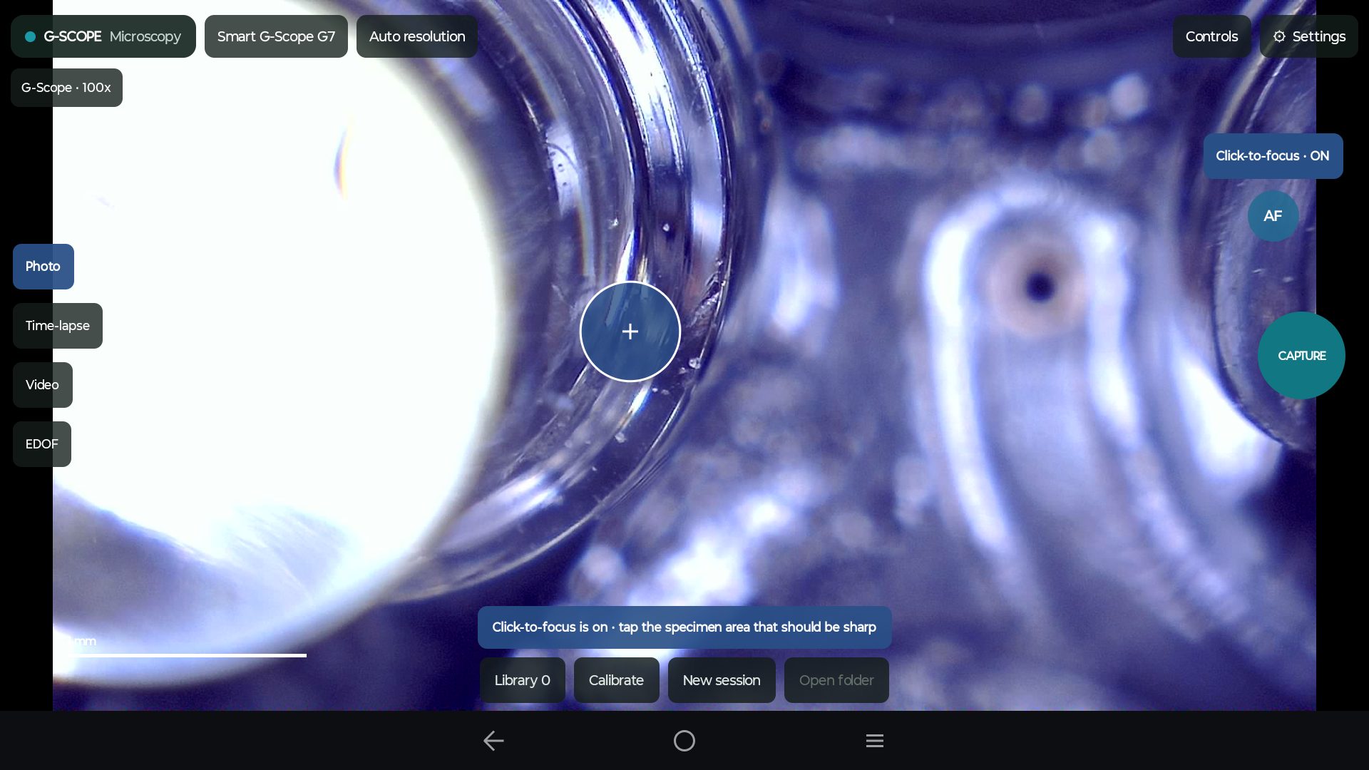 G-Scope on an Android tablet: Tap to focus with Smart G-Scope
