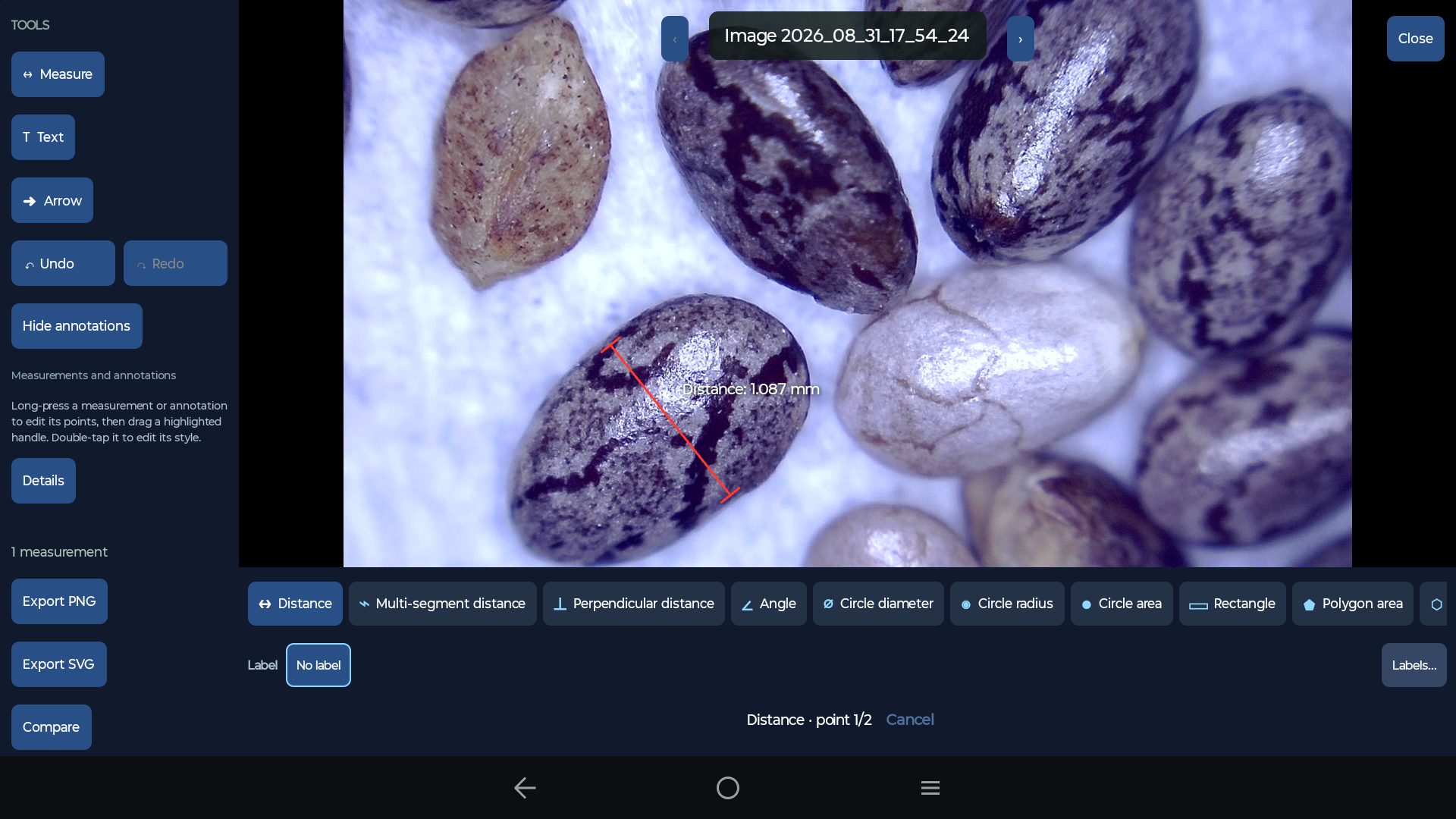 G-Scope on an Android tablet: Measure distances in calibrated units