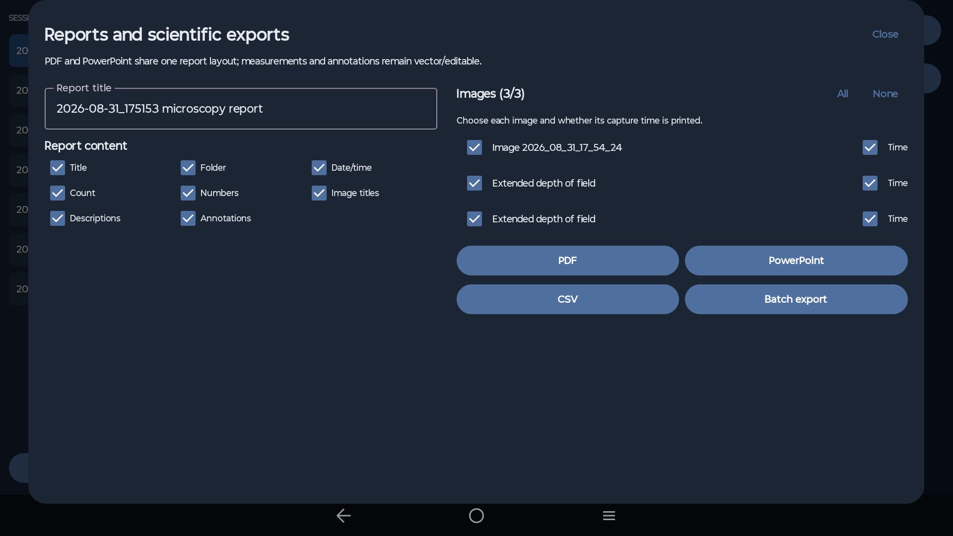 G-Scope on an Android tablet: Build PDF and PowerPoint reports with Pro